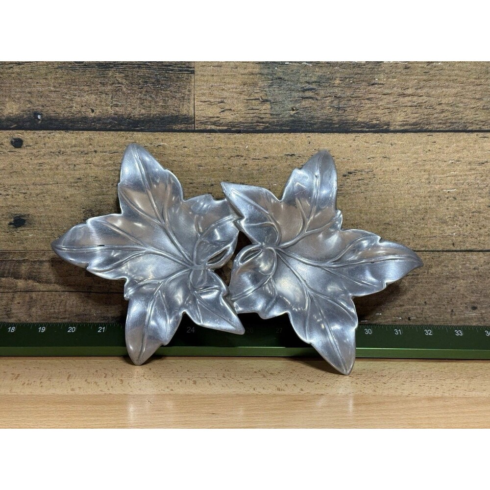 🔥 RARE Vtg Bruce Fox Designs Pewter Signed Double Leaves 12”x7”